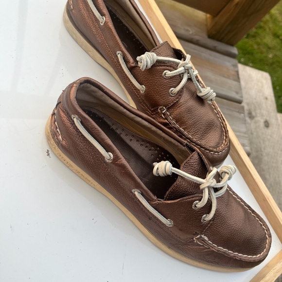Sperry TopSiders my brown bronze metallic leather loafers 9M - Picture 5 of 10